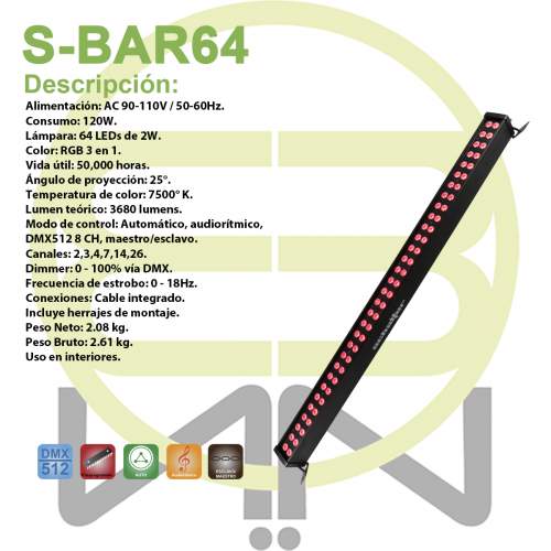 Schalter Barra Led 64x2w Rgb 3 En 1 Hi Power