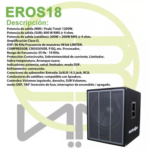 Schalter Eros Subwoofer 18 Pulg 1200w Rms Amplific 2 Medios